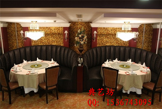 订制深圳西餐厅卡座沙发，弧形卡座配圆桌XCTK-01