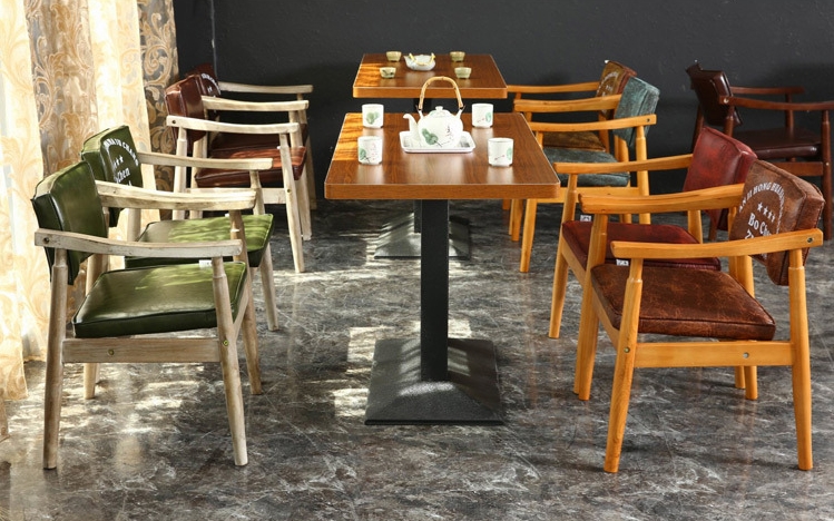 新品促销西餐厅实木+软包坐垫餐椅搭板式餐桌d-163