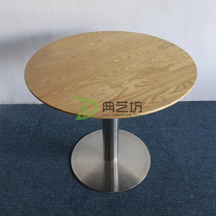 实木圆桌加玻璃桌面加厚款咖啡厅圆桌可定做款式餐厅桌椅